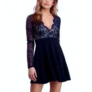 Windsor Navy Lace Long Sleeve Fit & Flare Mini Dress
